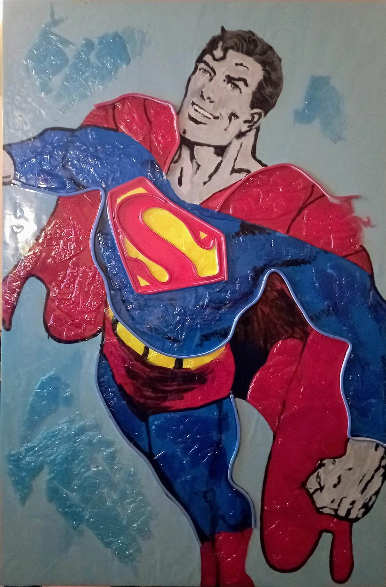 Rolando Pellini, Superman, digital print, acrylics and LED on canvas, 2022 3