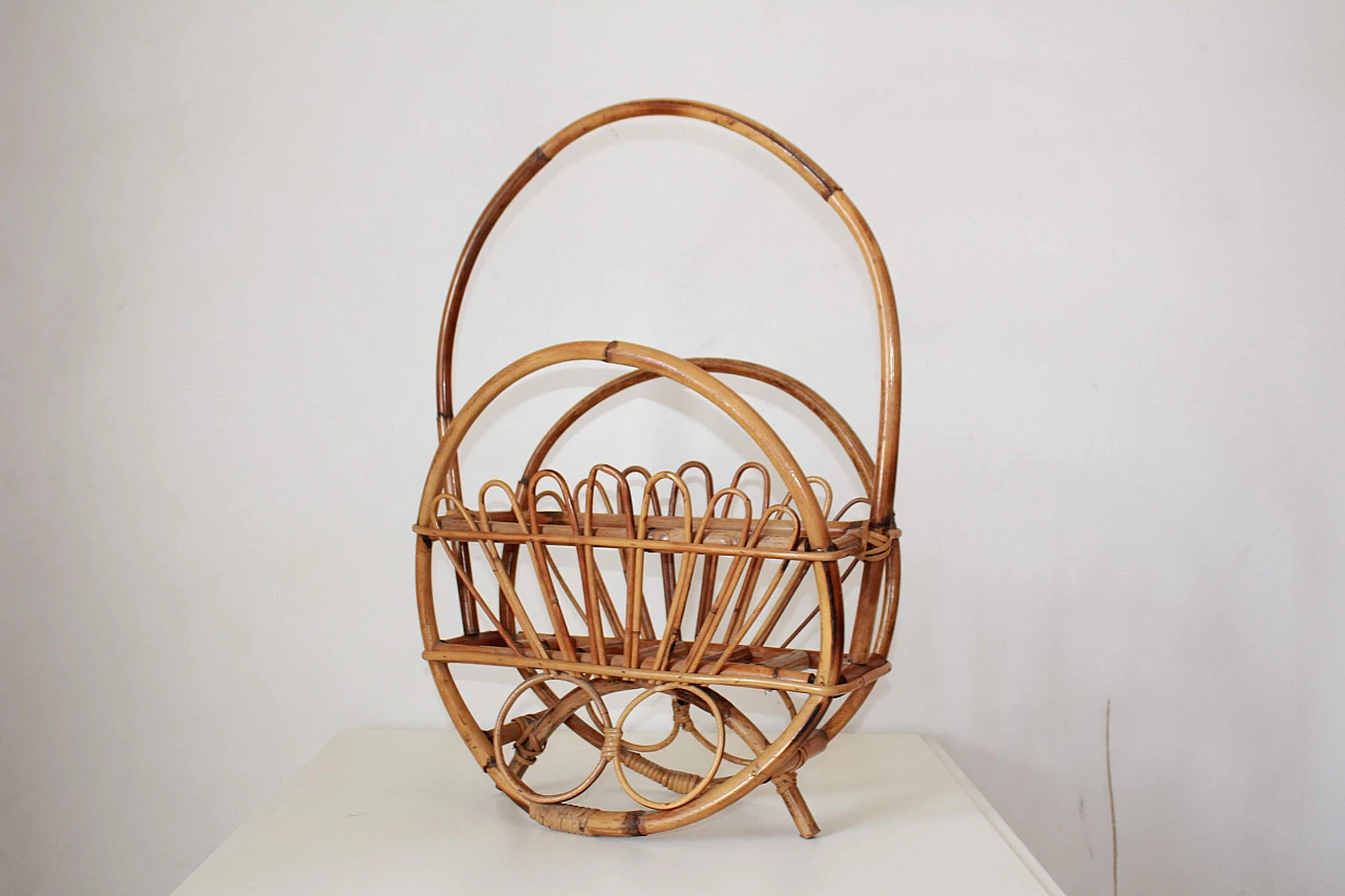 Rattan and bamboo magazine rack, 1960s 1