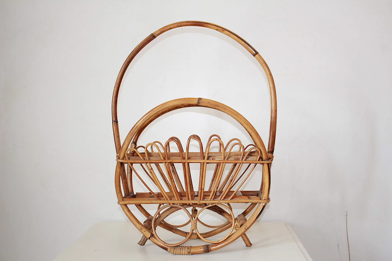 Rattan and bamboo magazine rack, 1960s 4