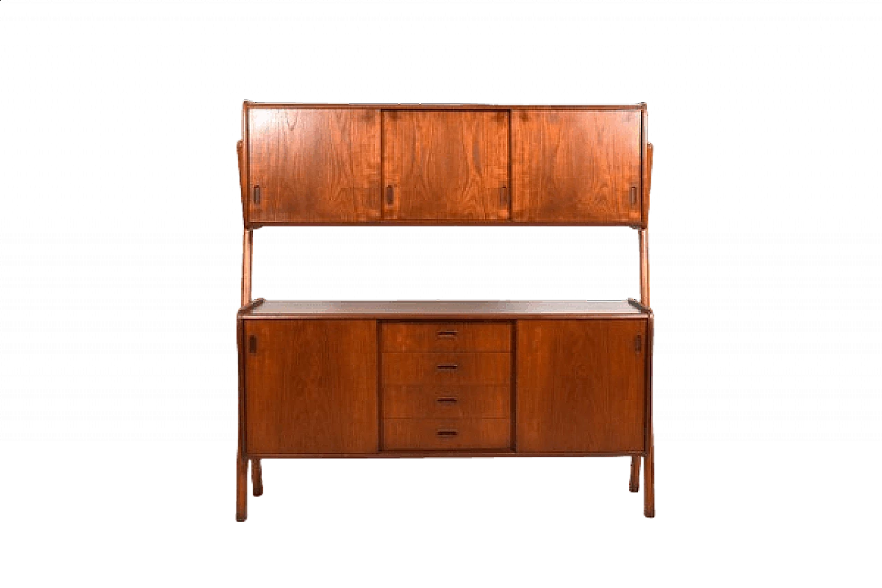 Wooden sideboard with sliding doors and bar compartment, 1950s 12