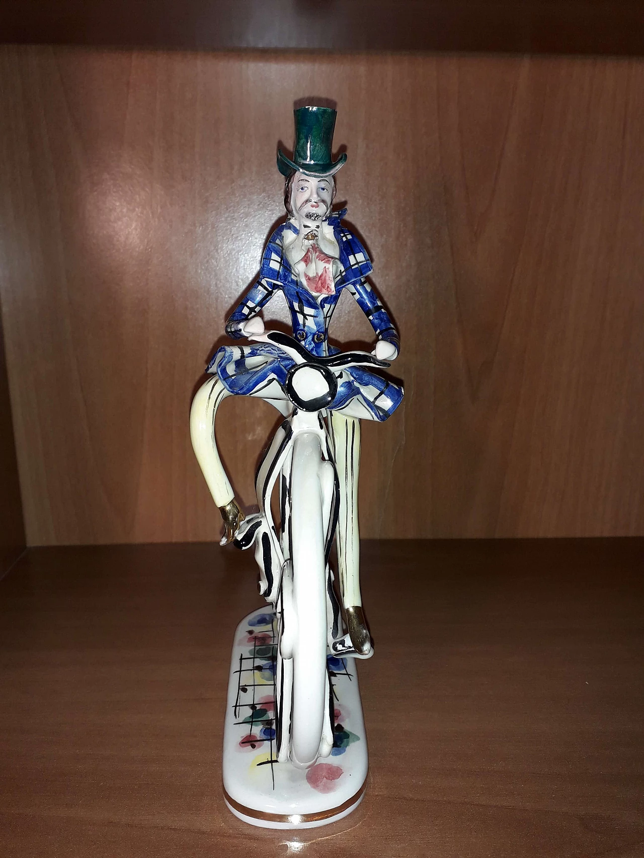 Ceramic sculpture of a man on bicycle, 1950s 3