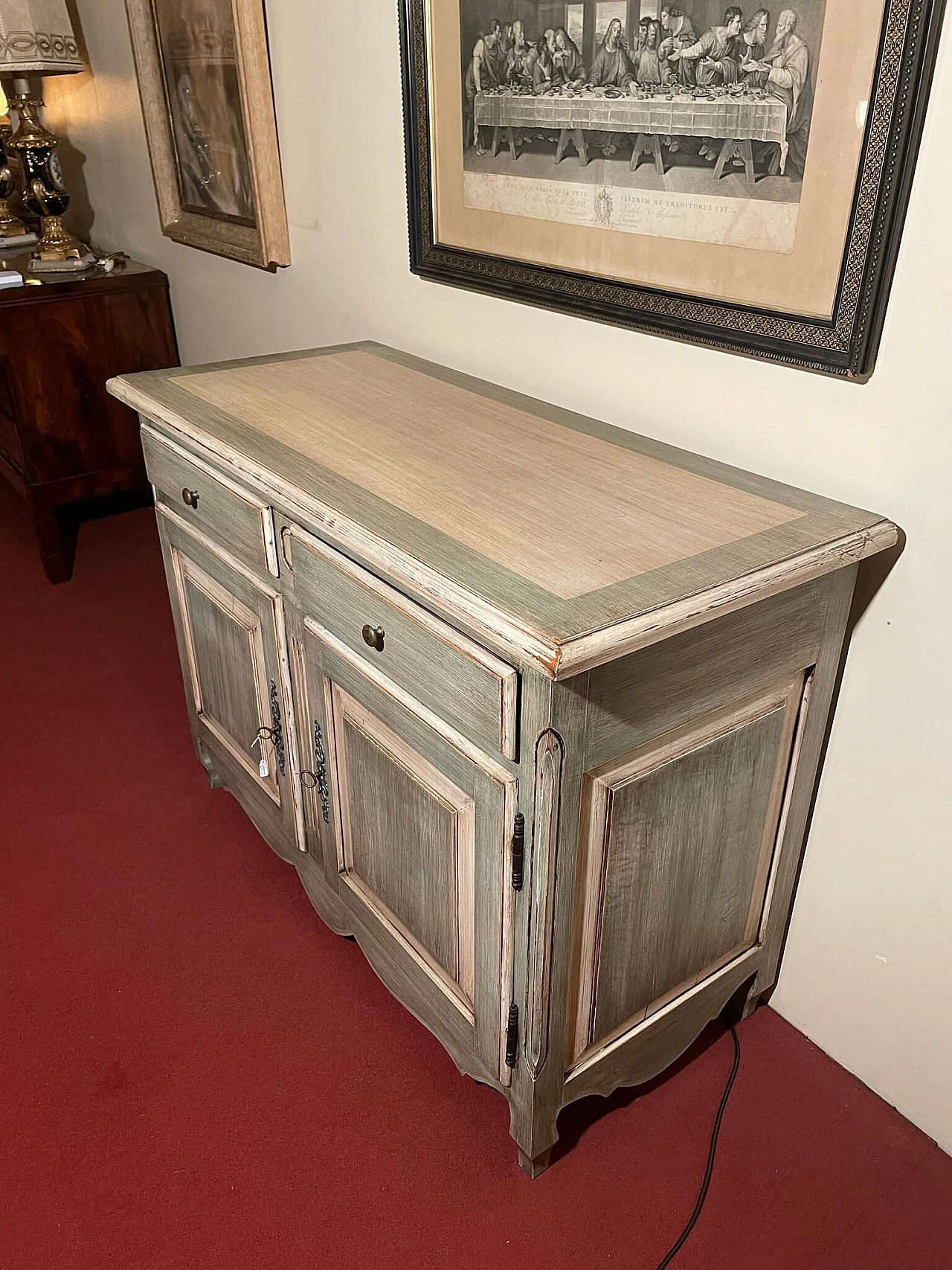 Green and beige pickled lacquered Provençal-style sideboard, early 20th century 4