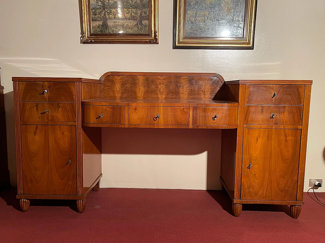 Biedermeier-style servant in walnut feather, early 20th century 1