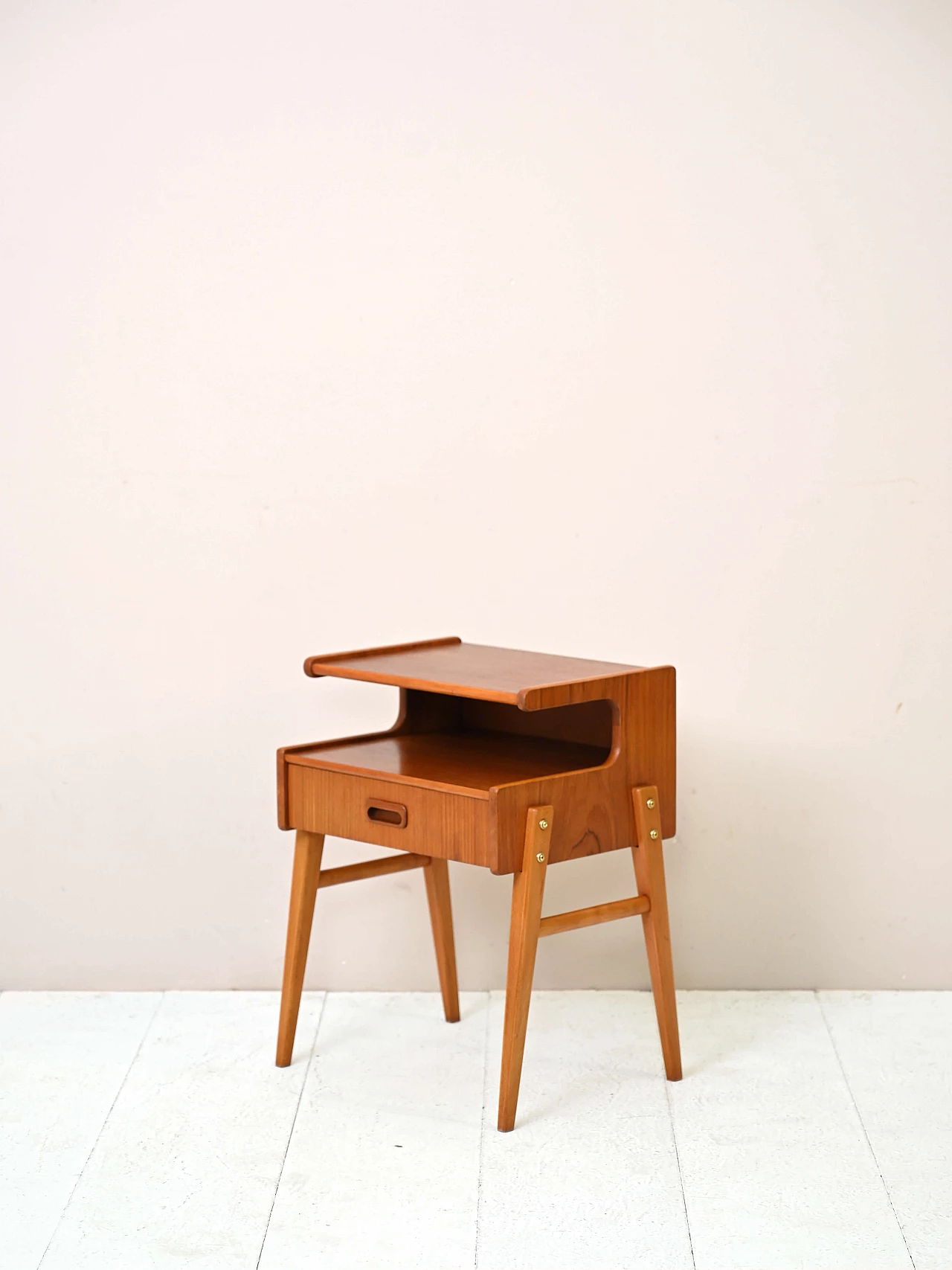 Bedside table with double shelf and drawer, 1960s 4