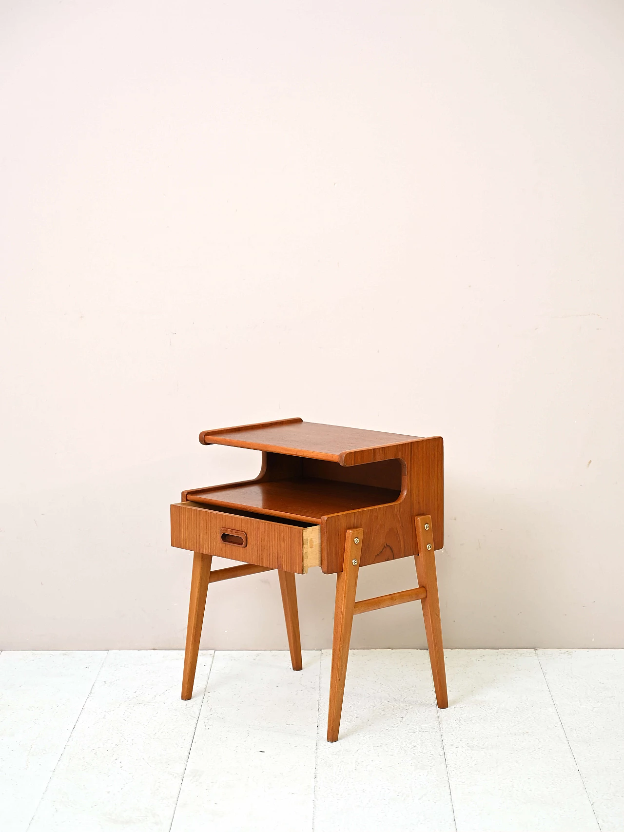 Bedside table with double shelf and drawer, 1960s 5