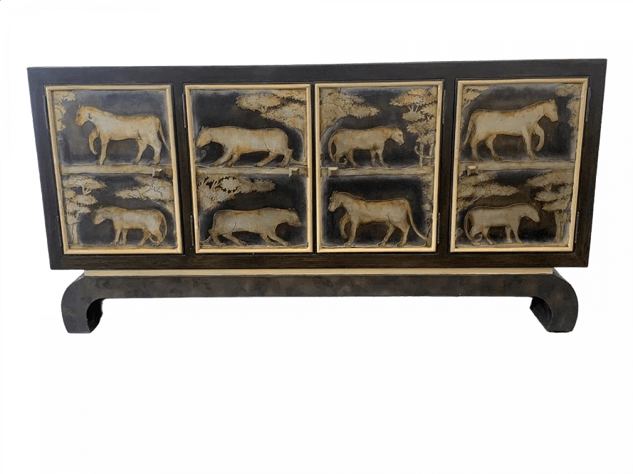 Credenza in legno laccato con pannelli decorati di Lam Lee Group, anni '90 9