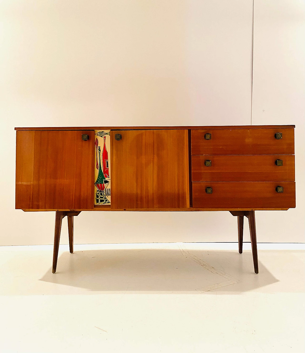 Lacquered wooden sideboard with iron knobs, 1950s 1