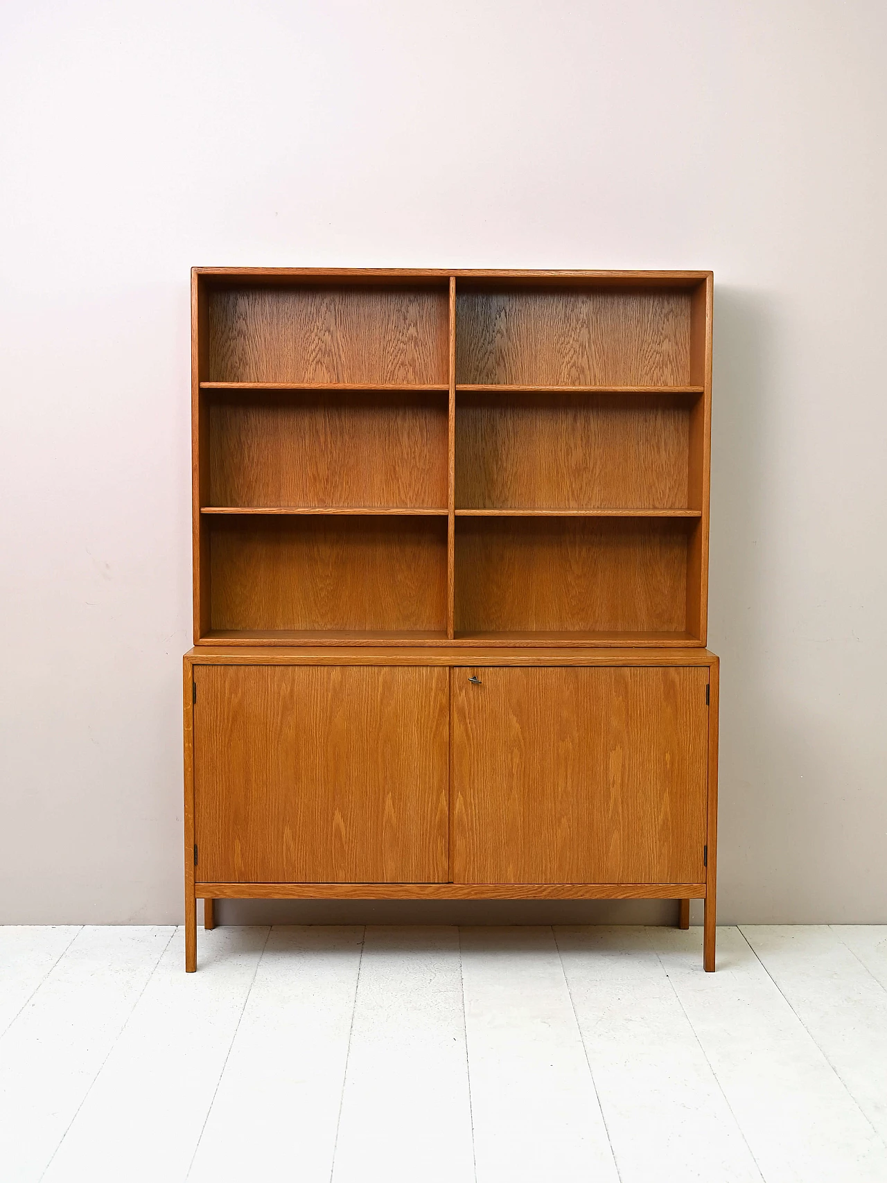 Wooden bookcase with double-door storage compartment, 1960s 3