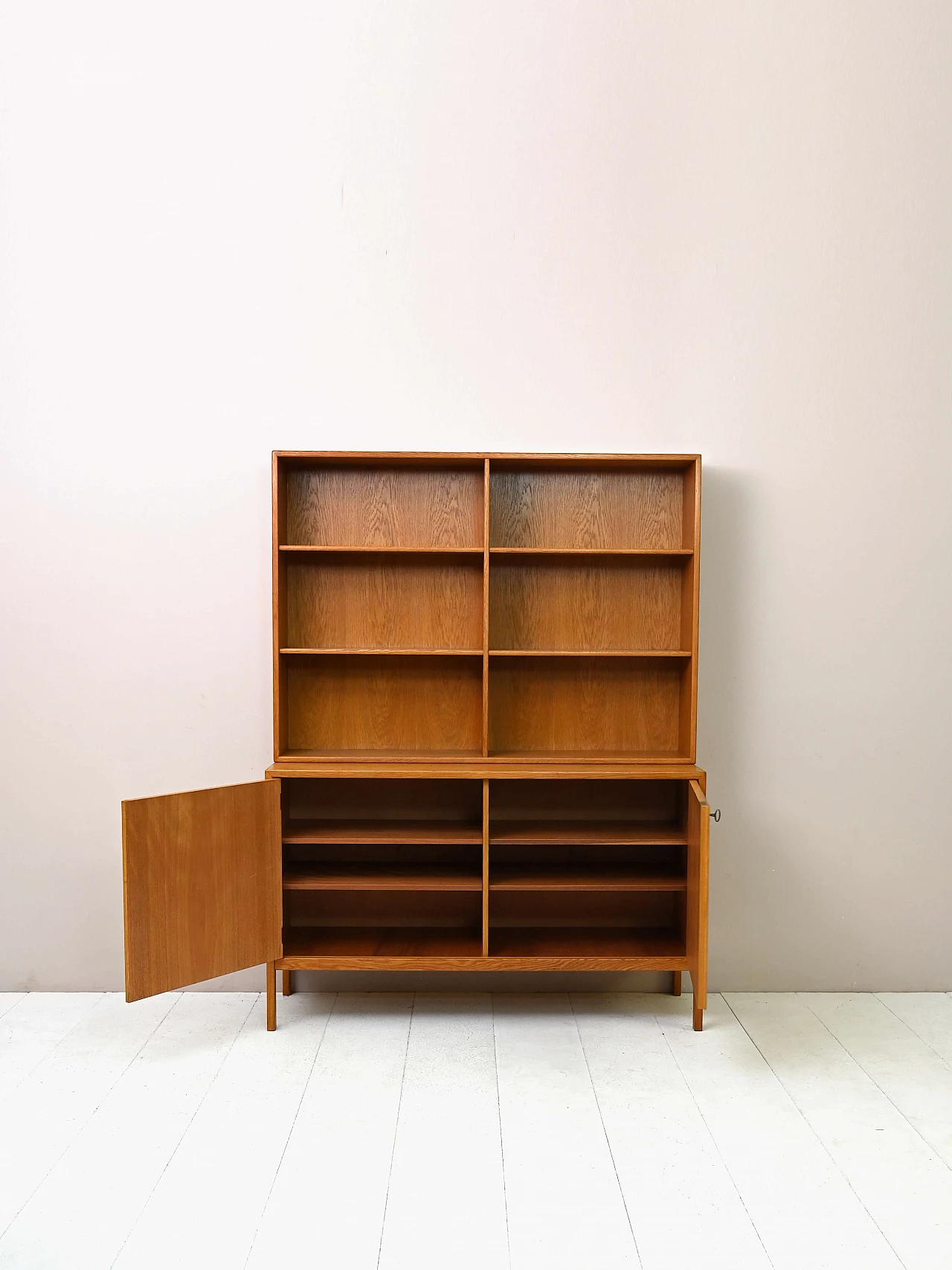 Wooden bookcase with double-door storage compartment, 1960s 4