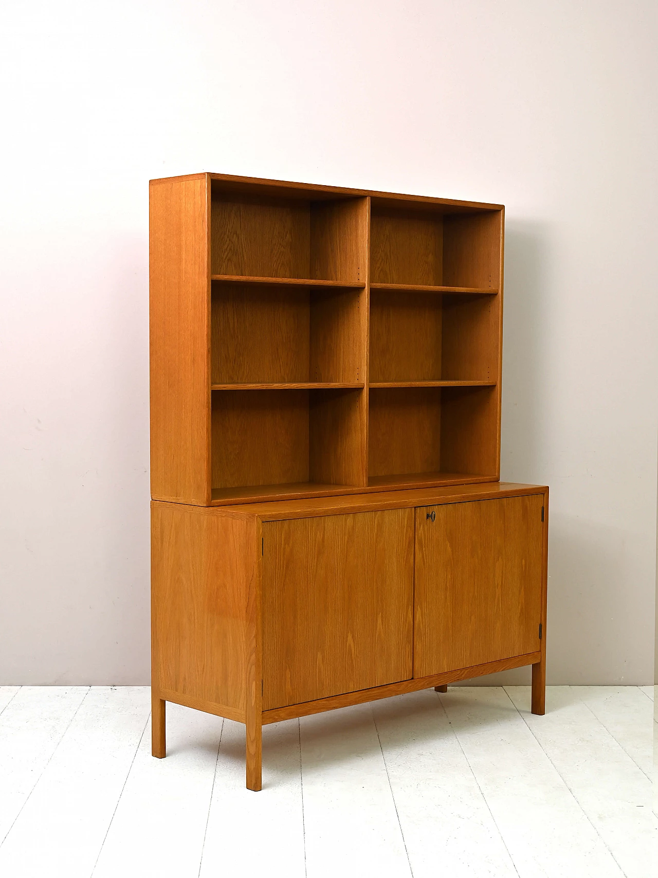 Wooden bookcase with double-door storage compartment, 1960s 5