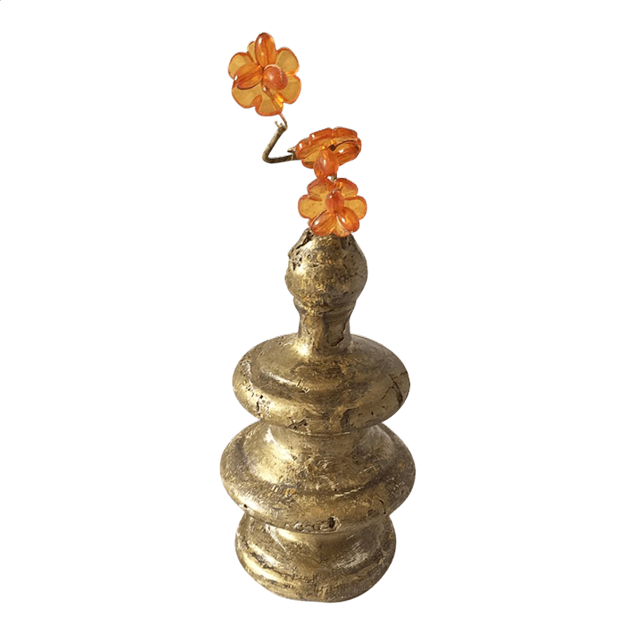 Gilded wood candle holder with resin flowers, late 19th century 2