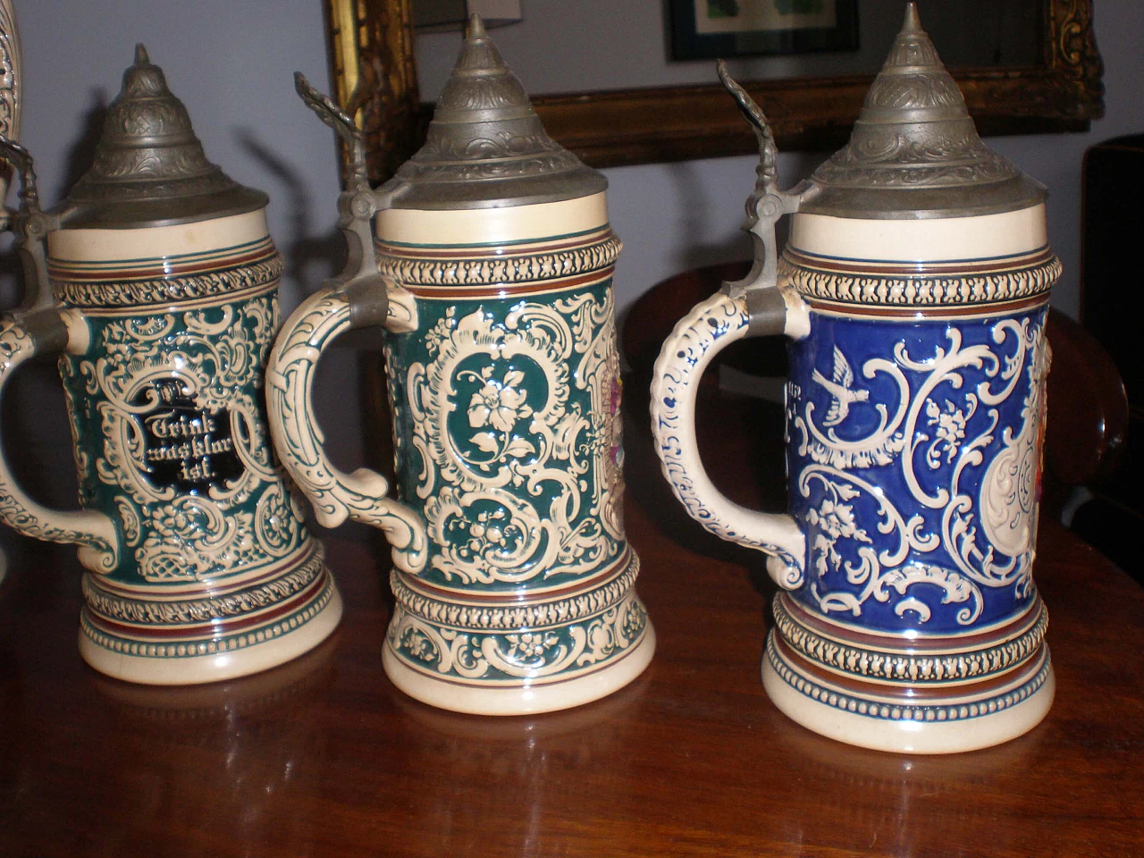6 Ceramic beer mugs and pitcher, 19th century 4