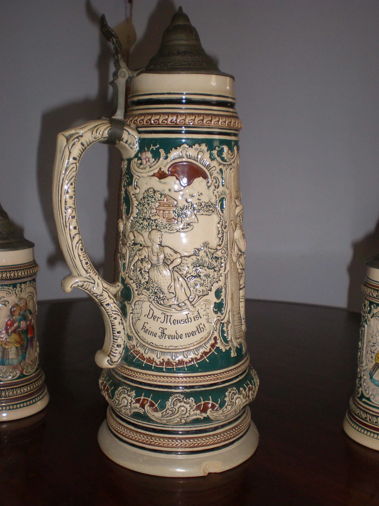 6 Ceramic beer mugs and pitcher, 19th century 6