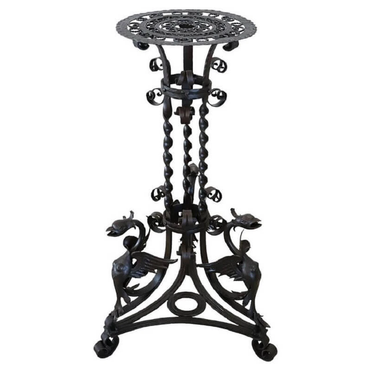 Wrought iron vase holder in Gothic style, early 20th century 1