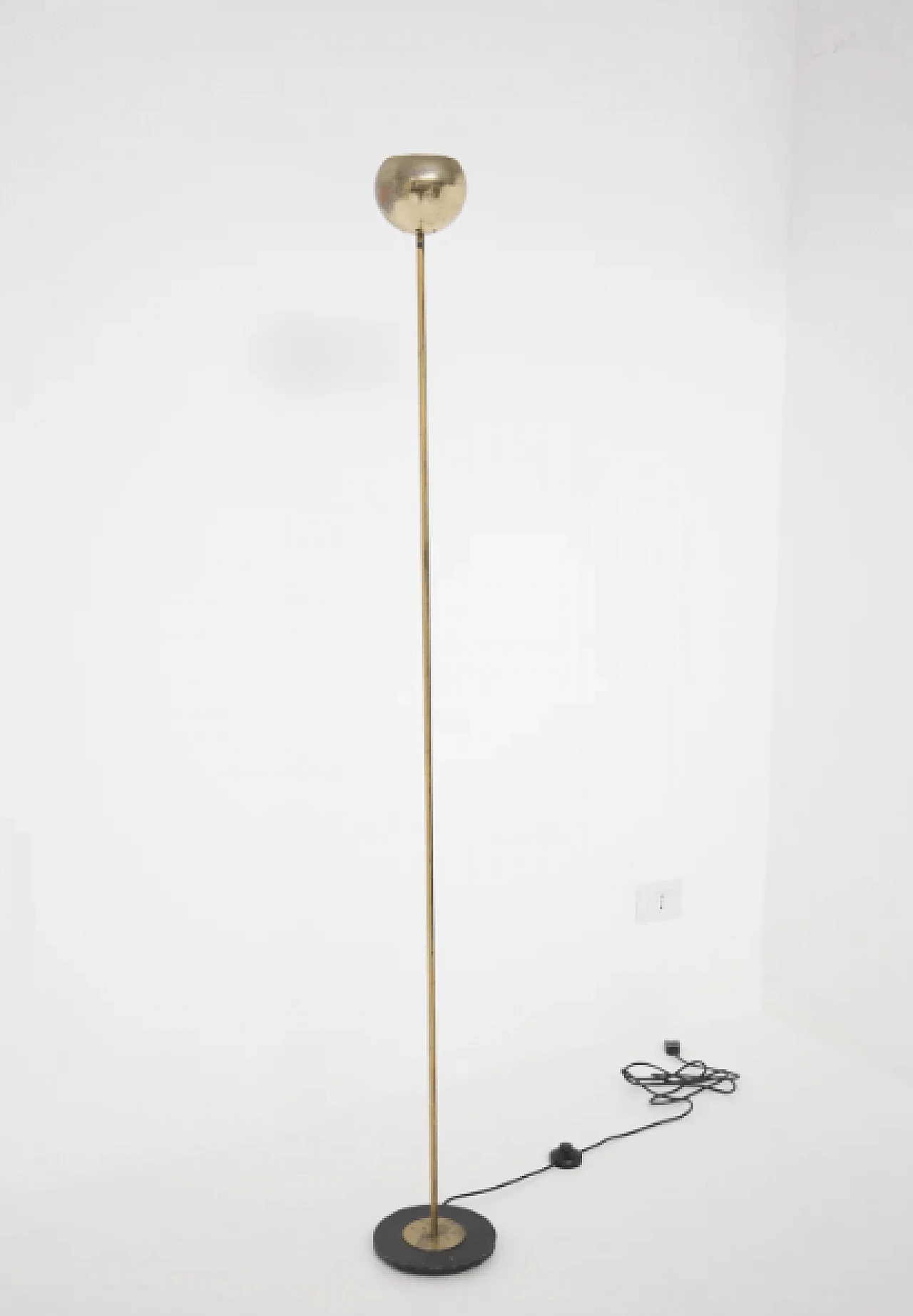 Cast iron and brass floor lamp with hemispherical diffuser 1