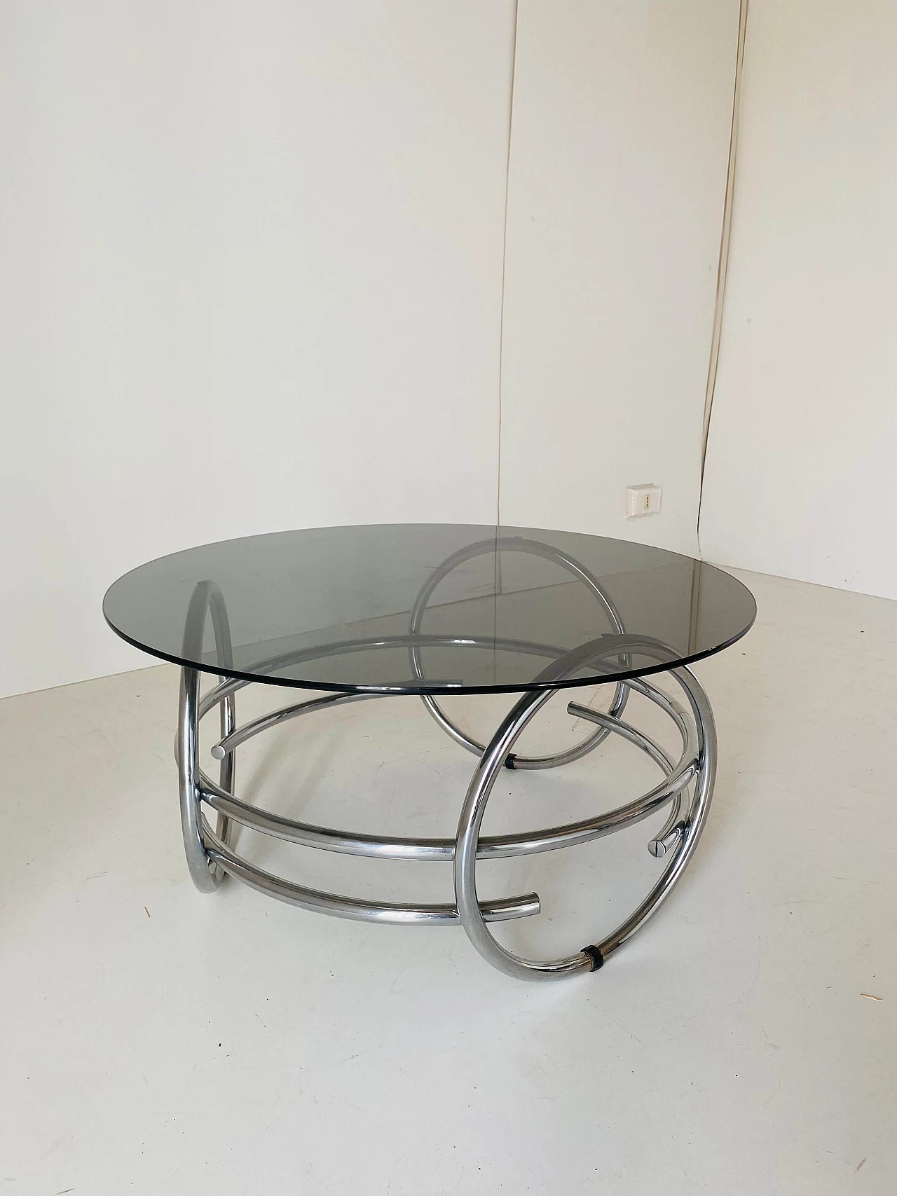 Coffee table in Space Age style with smoked glass top, 1970s 4