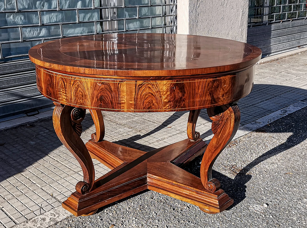 Empire-style walnut panelled round table, 1870 5