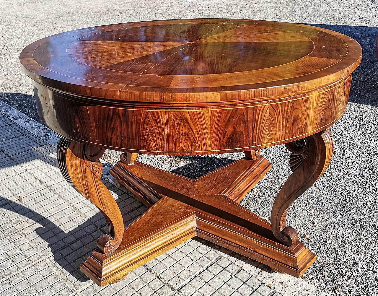 Empire-style walnut panelled round table, 1870 7