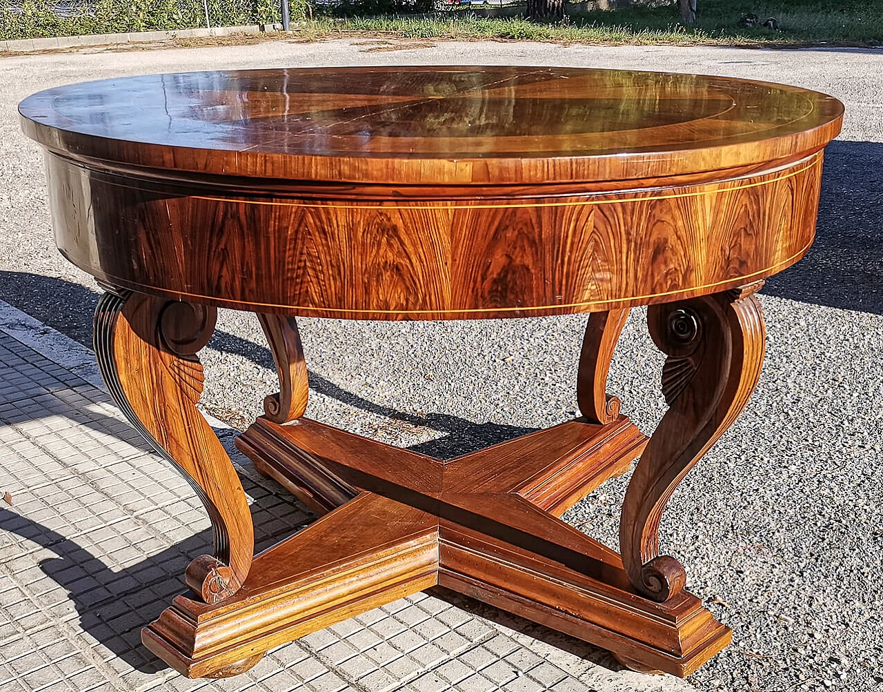 Empire-style walnut panelled round table, 1870 8