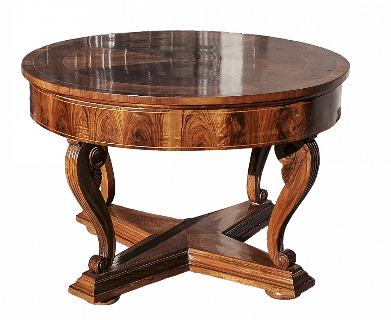 Empire-style walnut panelled round table, 1870 9