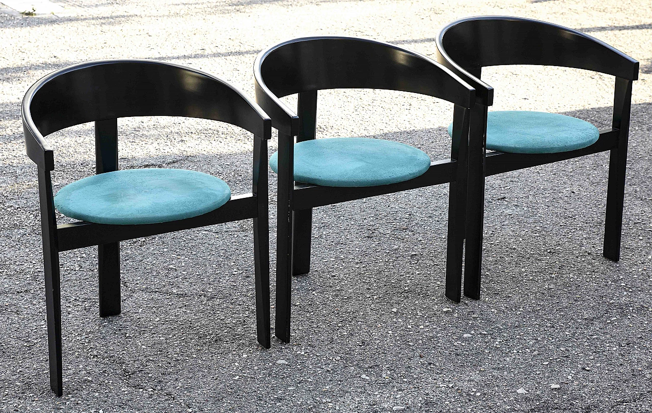 3 Wooden and fabric chairs in the style of Tobia Scarpa, 1980s 2