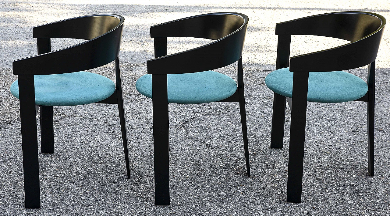 3 Wooden and fabric chairs in the style of Tobia Scarpa, 1980s 7