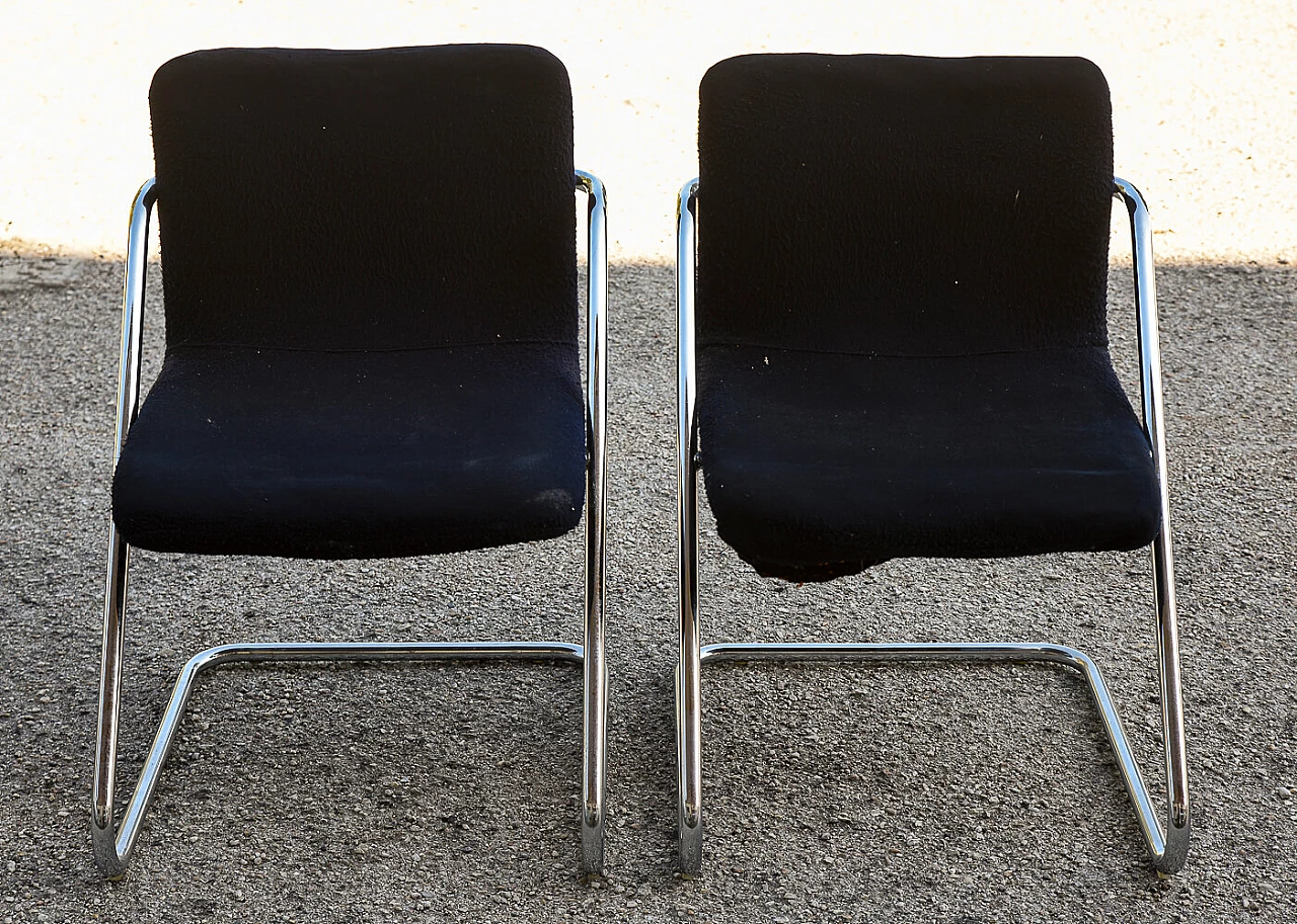 Pair of steel and blue velvet chairs, 1960s 1