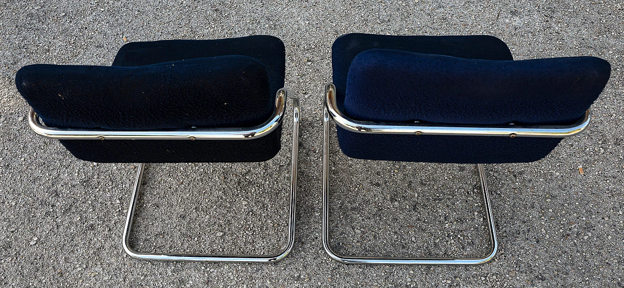 Pair of steel and blue velvet chairs, 1960s 4