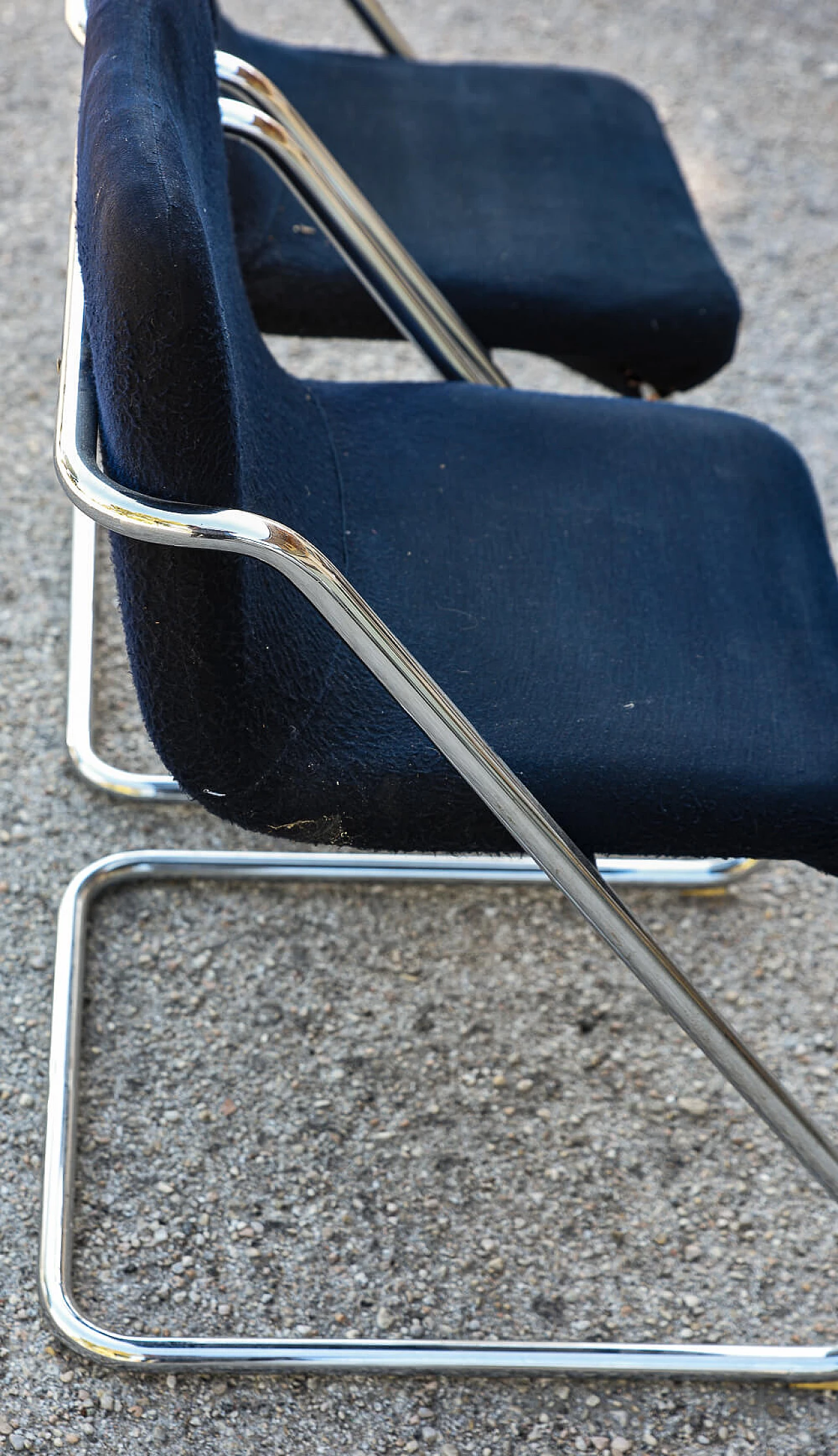 Pair of steel and blue velvet chairs, 1960s 5