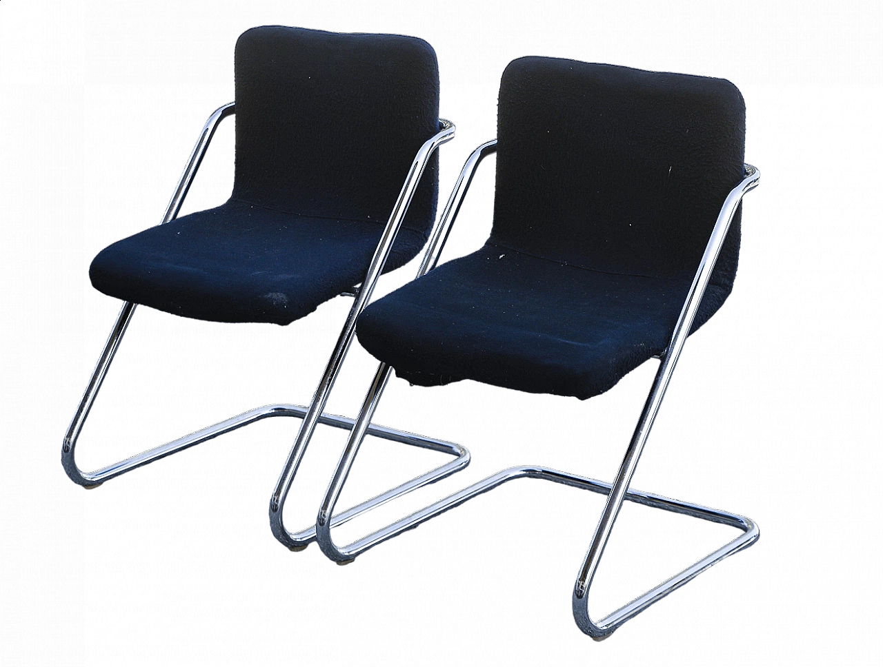 Pair of steel and blue velvet chairs, 1960s 15