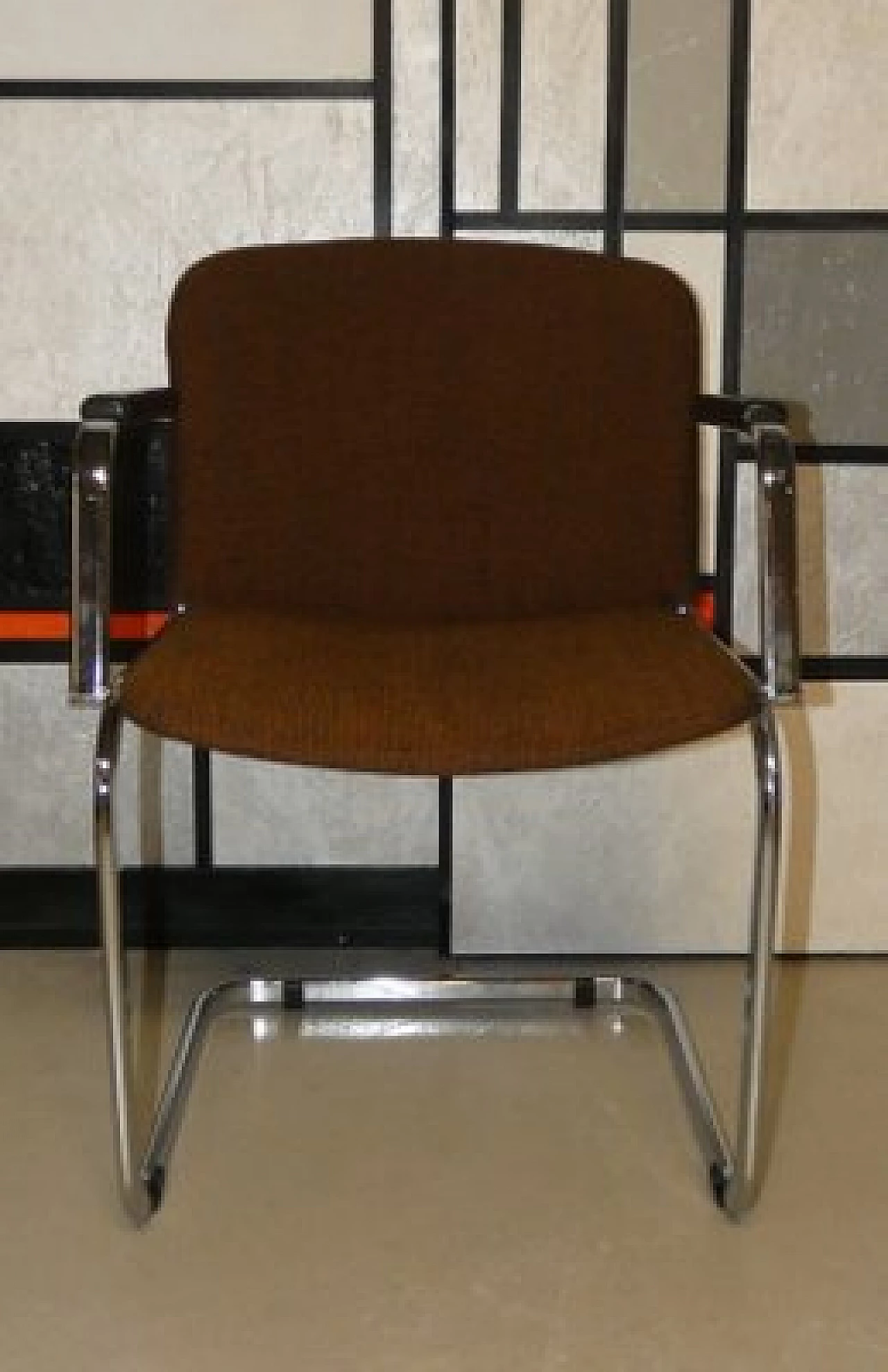 4 Wool and steel chairs with armrests, 1970s 4