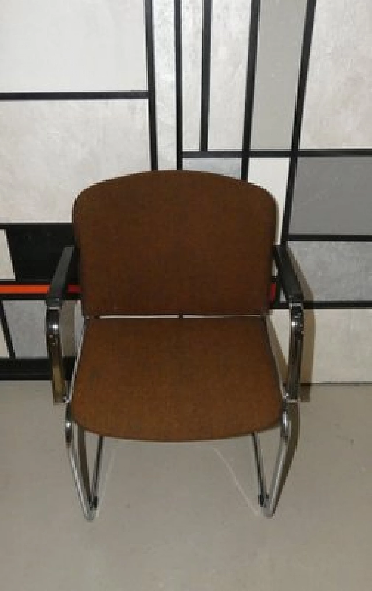 4 Wool and steel chairs with armrests, 1970s 6