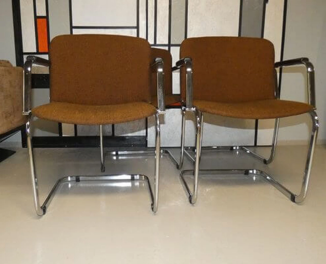 4 Wool and steel chairs with armrests, 1970s 20