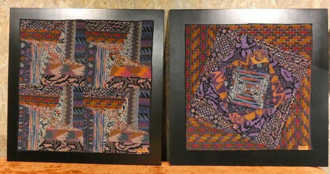 Pair of Missoni tapestries with wooden frame, 1980s 1