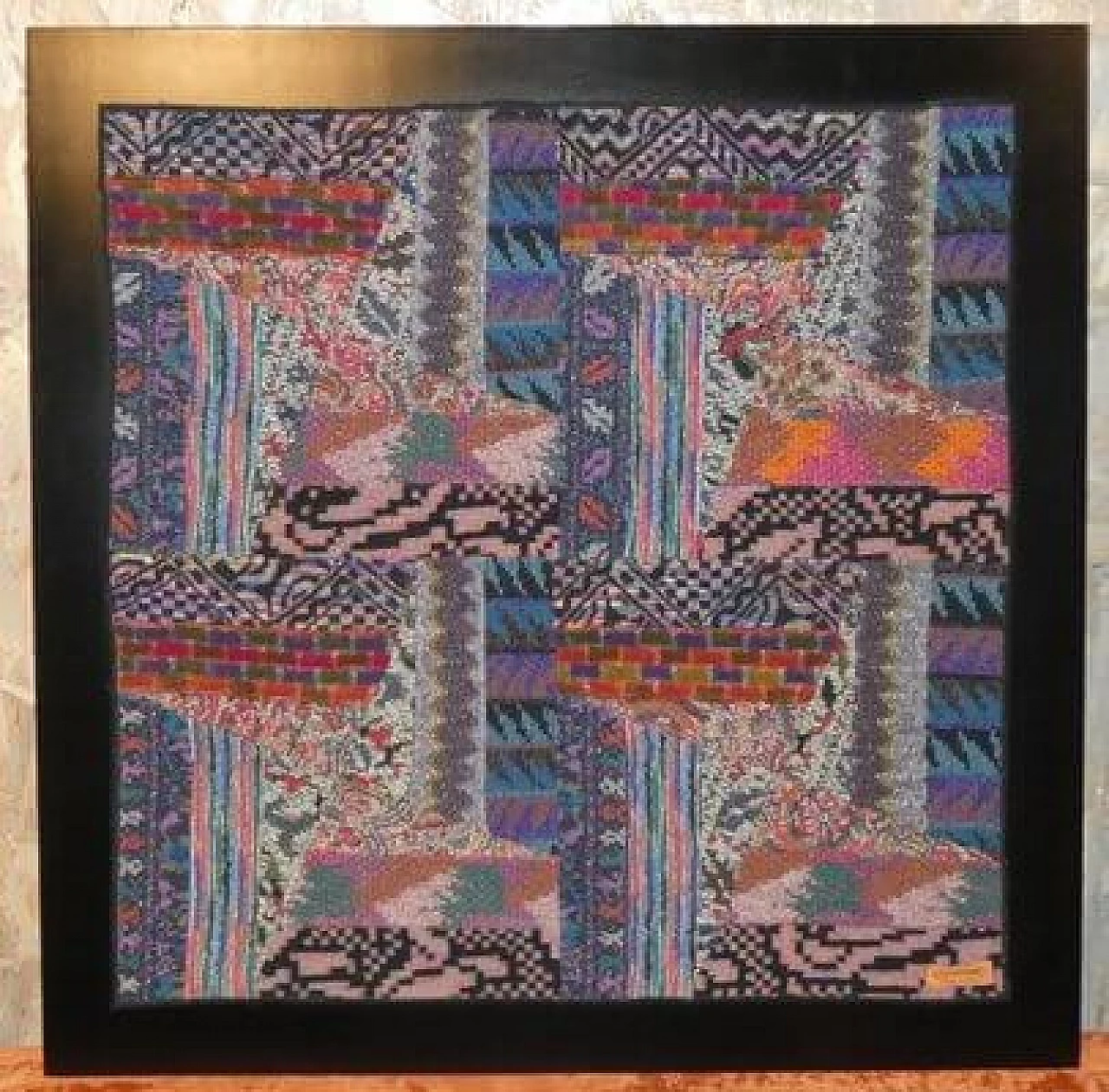 Pair of Missoni tapestries with wooden frame, 1980s 2