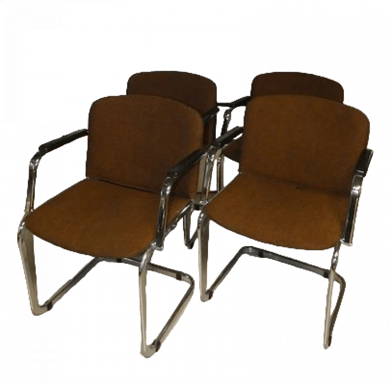 4 Wool and steel chairs with armrests, 1970s 25