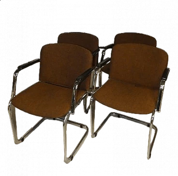 4 Wool and steel chairs with armrests, 1970s