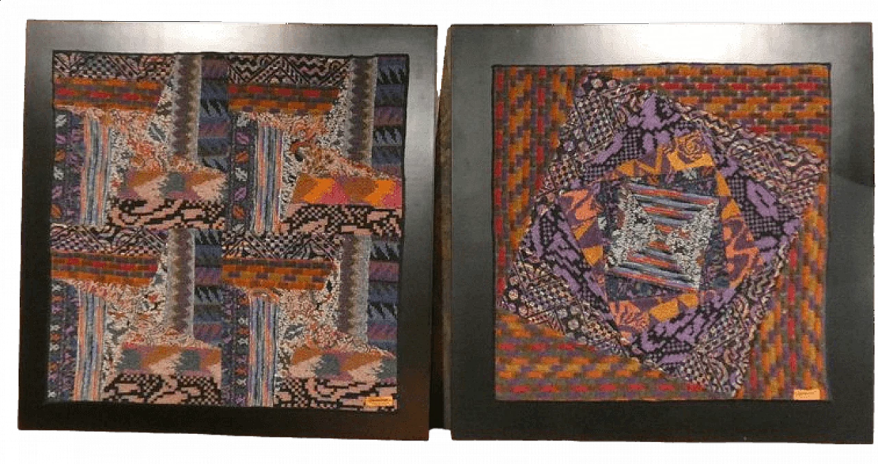 Pair of Missoni tapestries with wooden frame, 1980s 13