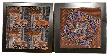 Pair of Missoni tapestries with wooden frame, 1980s