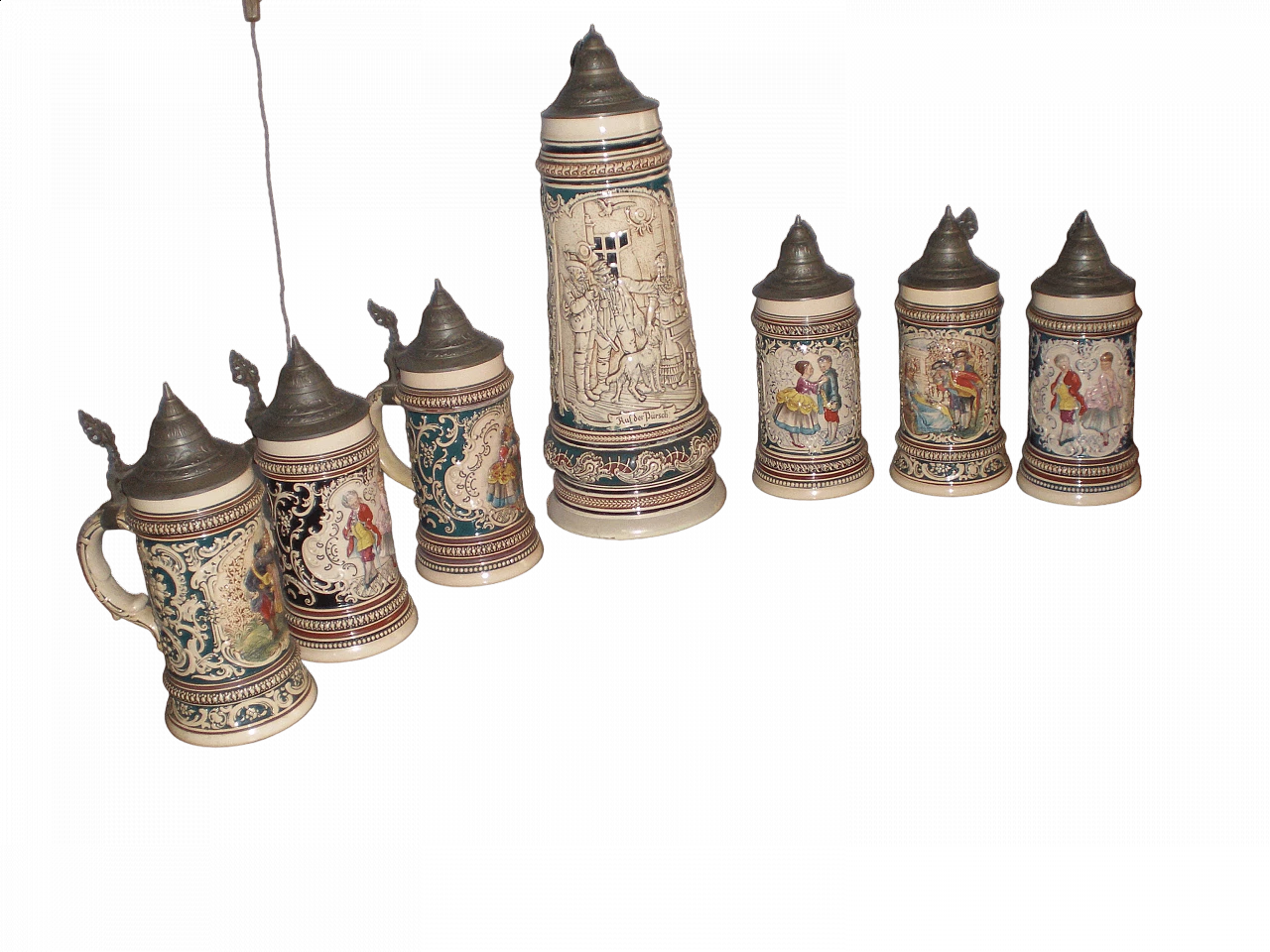 6 Ceramic beer mugs and pitcher, 19th century 11