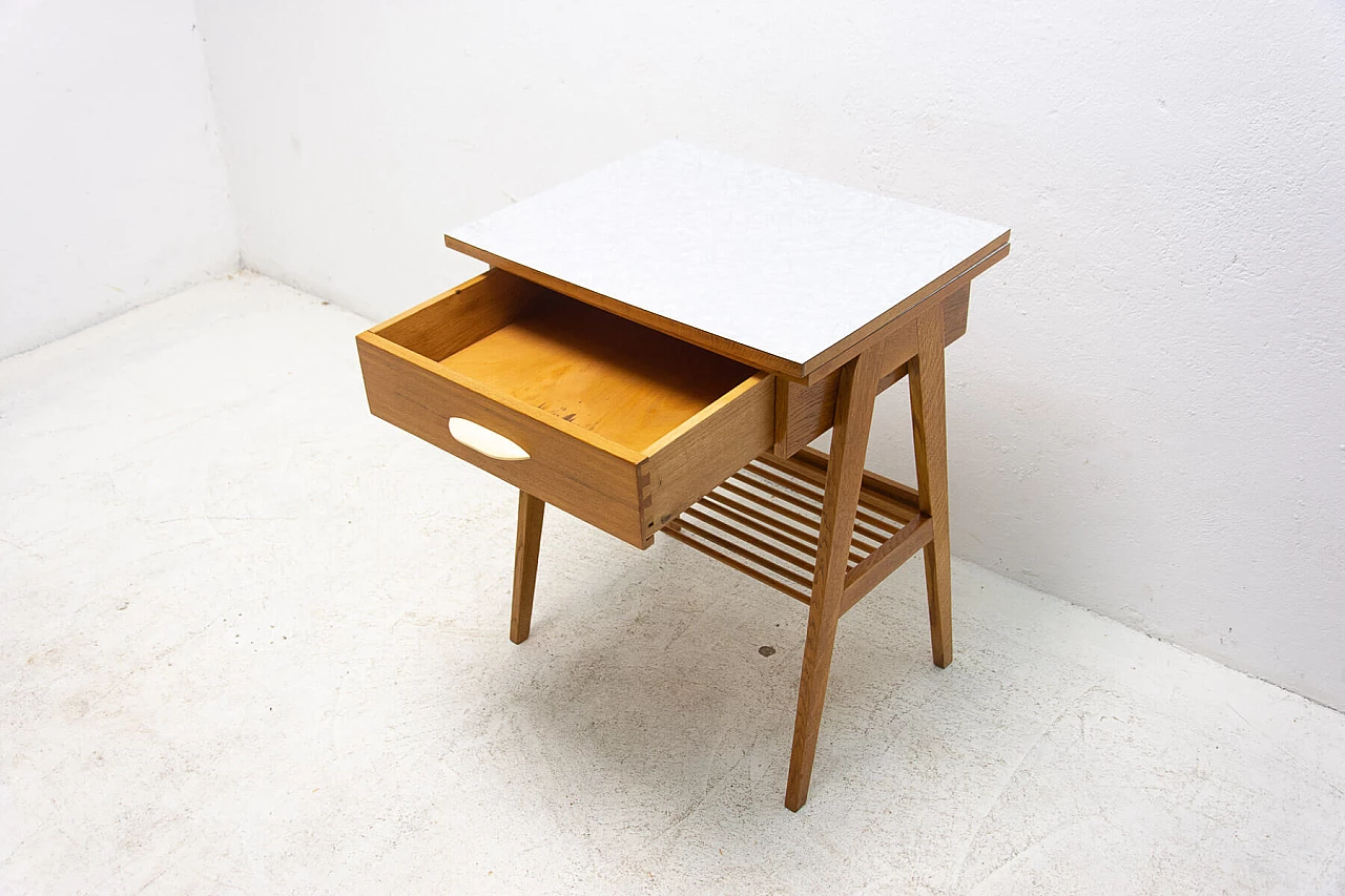 Wood coffee table with magazine rack and drawer, 1960s 11