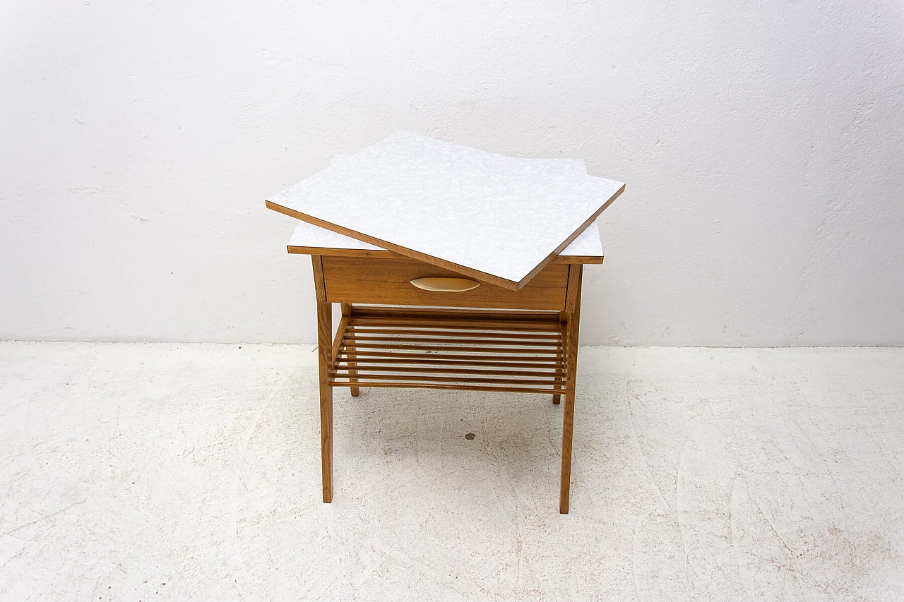 Wood coffee table with magazine rack and drawer, 1960s 13