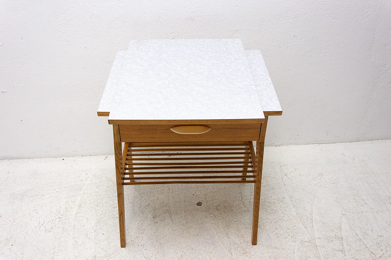 Wood coffee table with magazine rack and drawer, 1960s 14