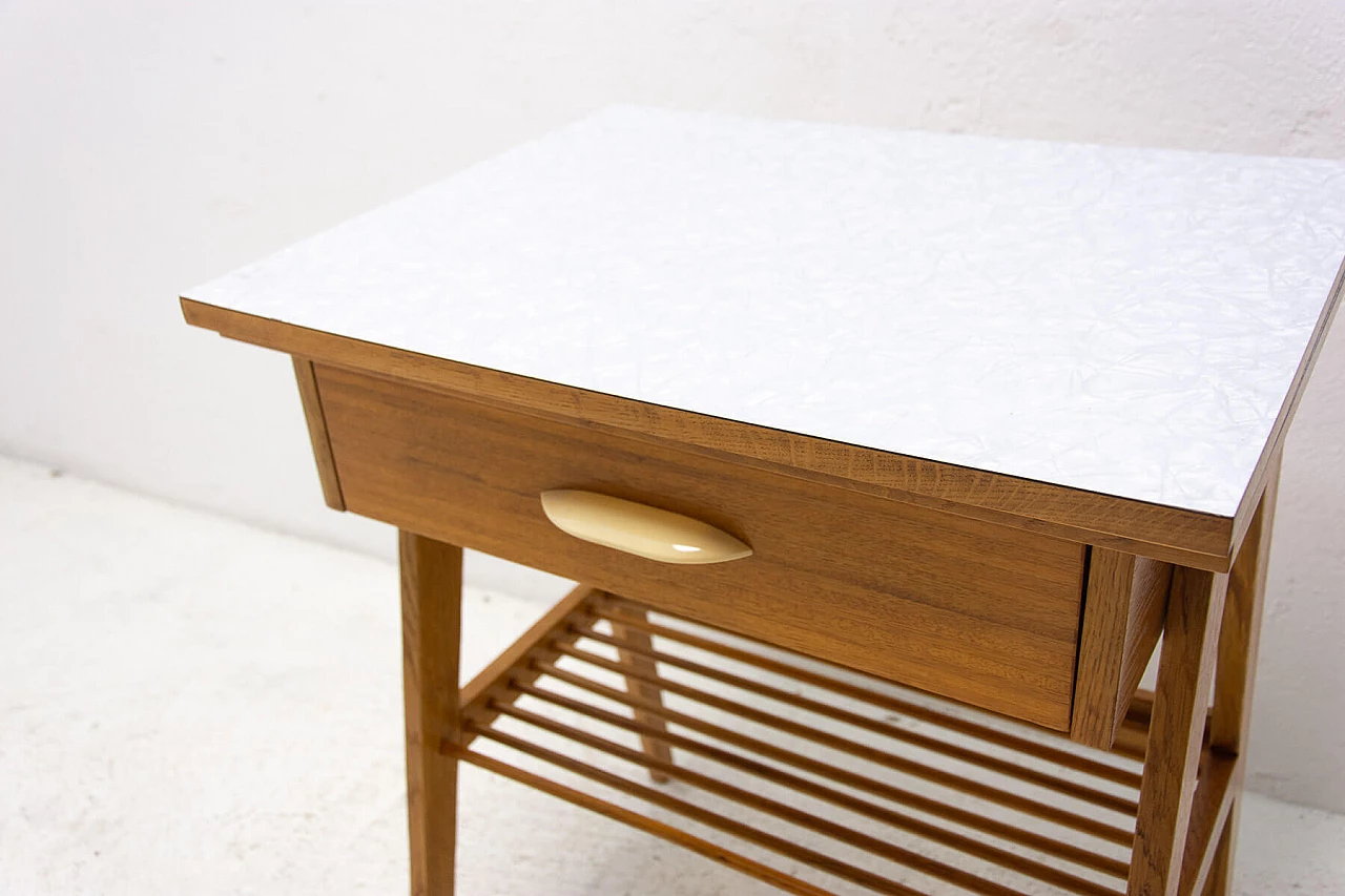 Wood coffee table with magazine rack and drawer, 1960s 15