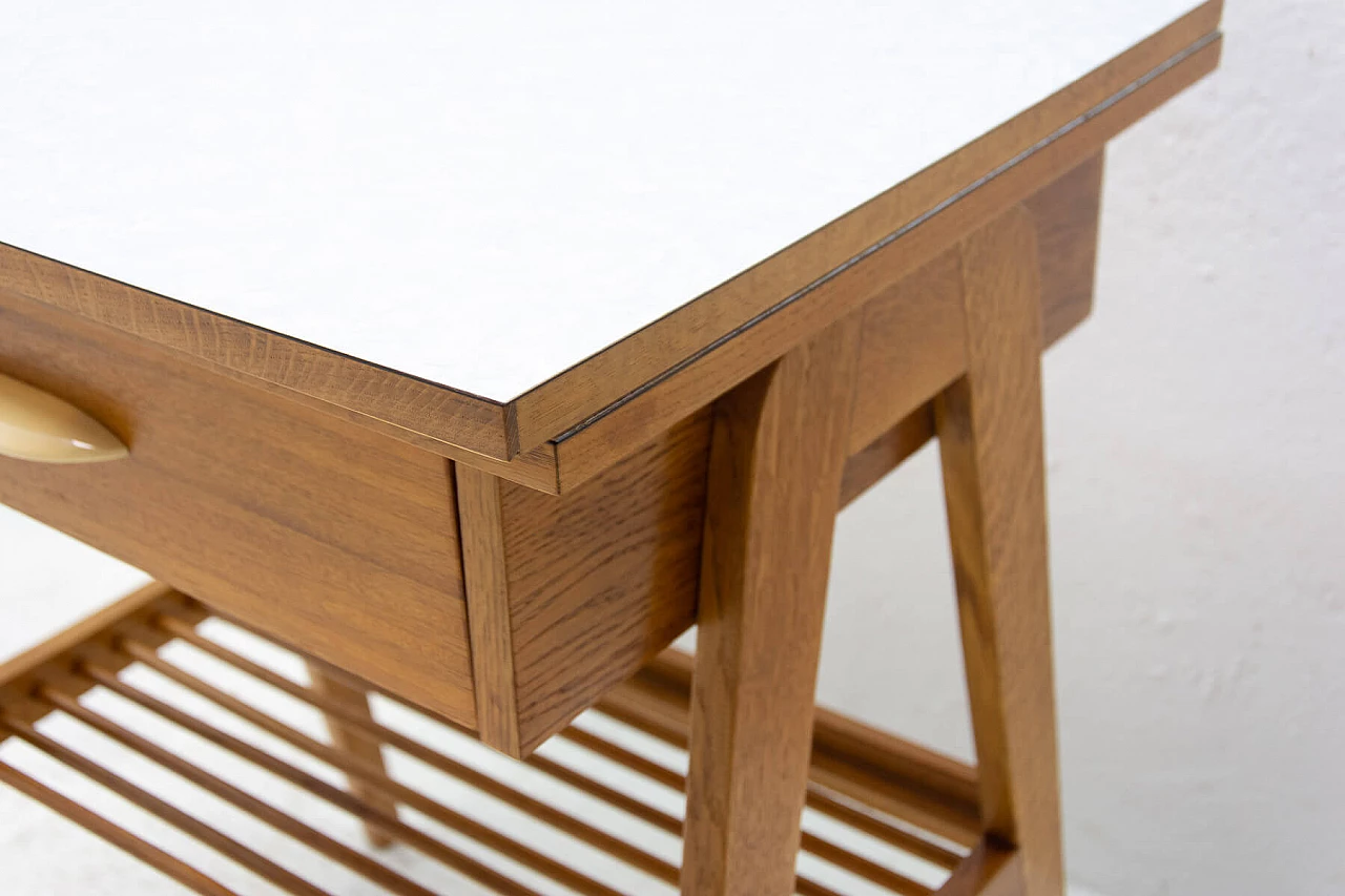 Wood coffee table with magazine rack and drawer, 1960s 16