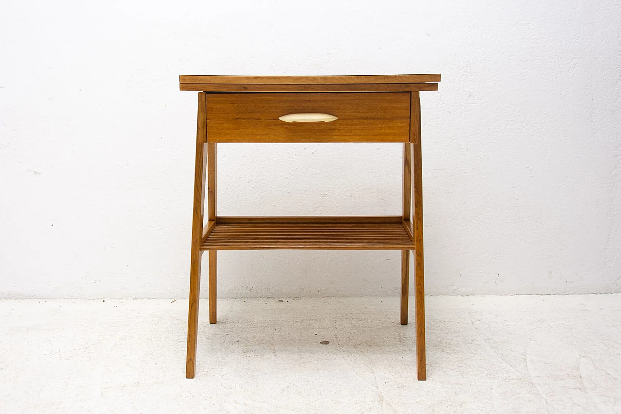 Wood coffee table with magazine rack and drawer, 1960s 17