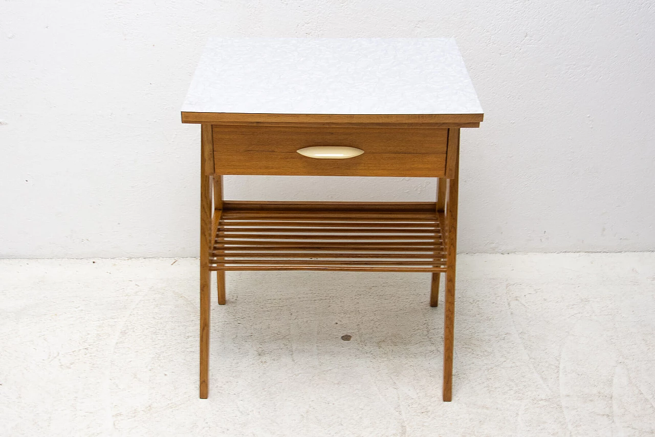 Wood coffee table with magazine rack and drawer, 1960s 18