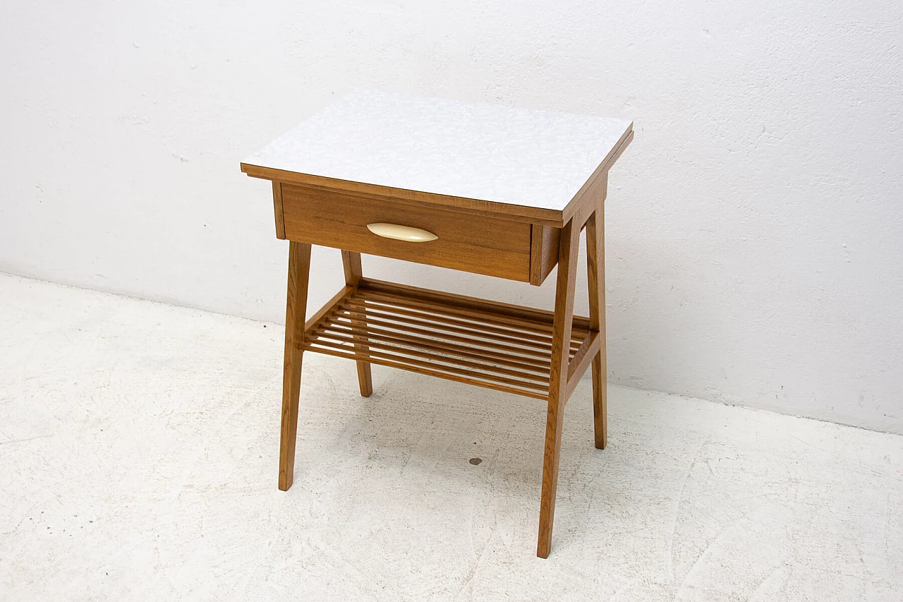 Wood coffee table with magazine rack and drawer, 1960s 19