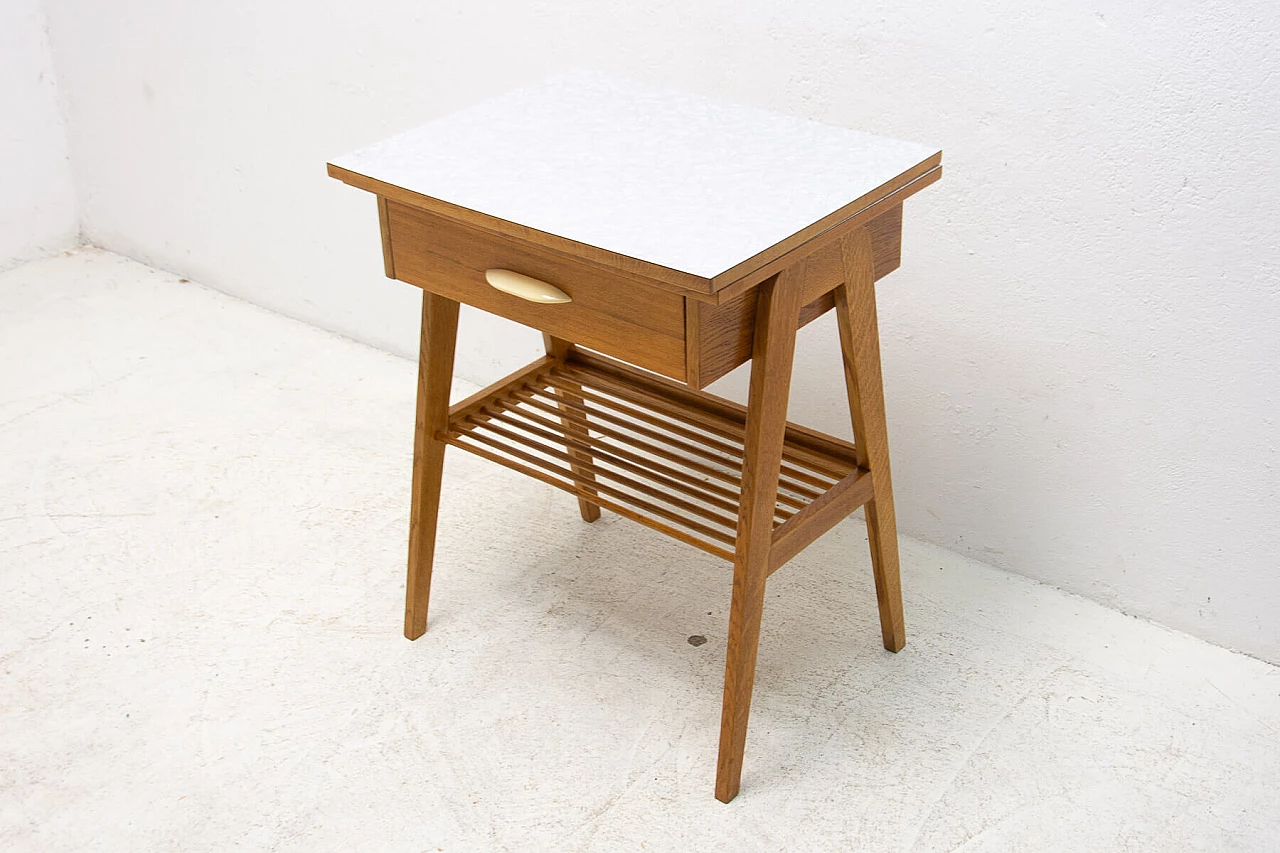 Wood coffee table with magazine rack and drawer, 1960s 20