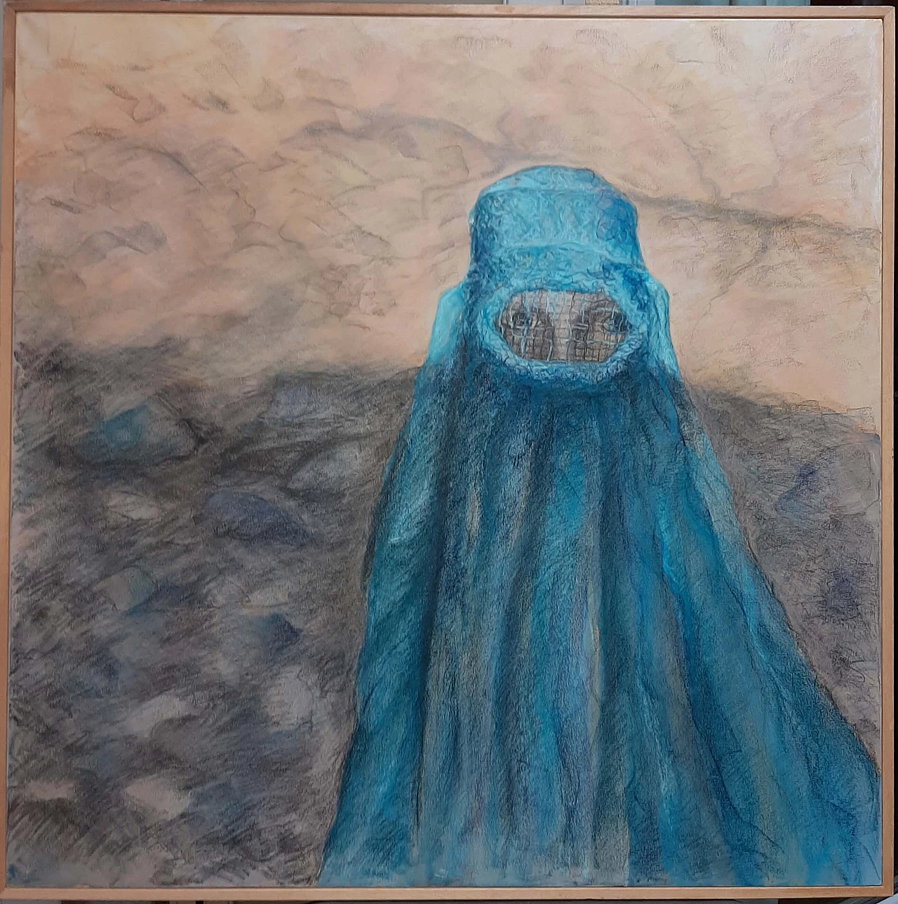 Ludovica Barattieri di San Pietro, Burqa, oil and chalk painting on canvas 3